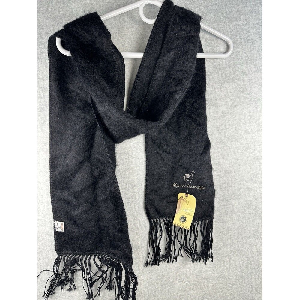 NWT Alpaca Camargo Scarf Womens One Size Black Alpaca Knit Fringe Winter 9x72